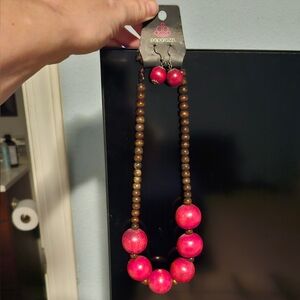 Paparazzi Vibrant Pink and Rich Brown Necklace Set